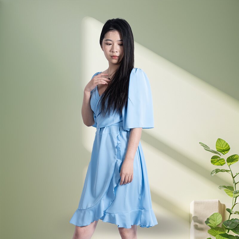 Women's Midi Dress - Manufacturer - Boat Neck Solid Slim Ruffle Edge Eco Breathable Daily