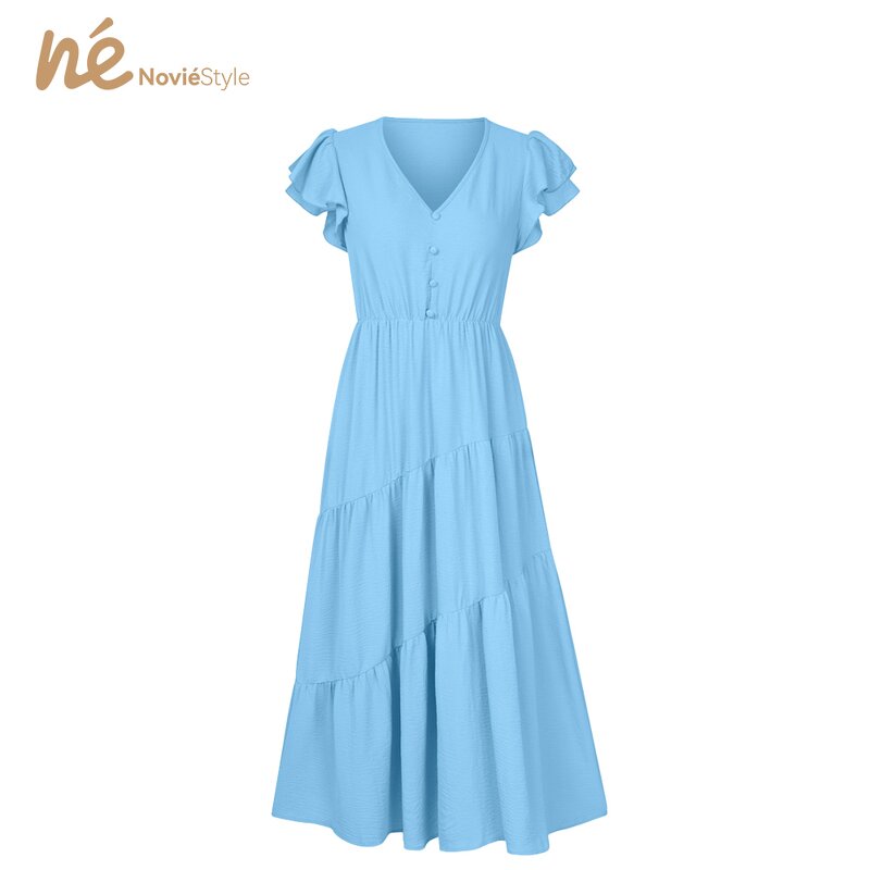 Women's Maxi Dress - Manufacturer - Chiffon V-neck Patchwork Solid Breathable Elegant Casual