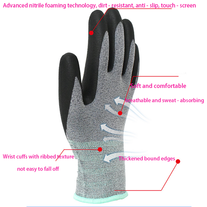 Safety Work Gloves - Manufacturer - 15 Gauge Leather Touchscreen Nitrile Coated Nylon Spandex