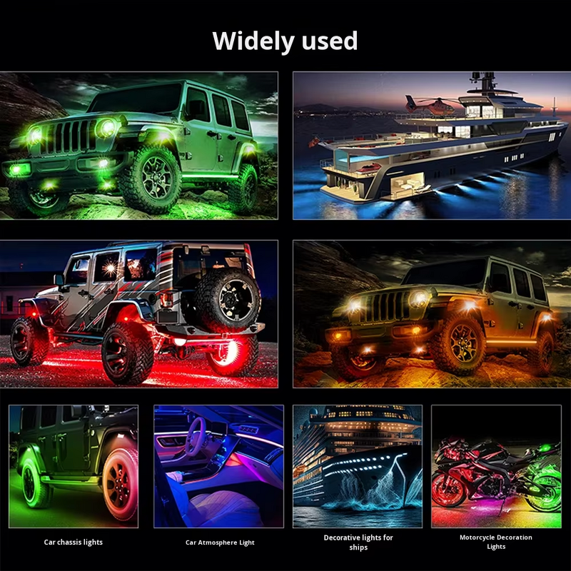 RGB Car Rock Lights - Manufacturer - 4-14 Pods App Remote IP68 Underglow Wheel Truck ATV