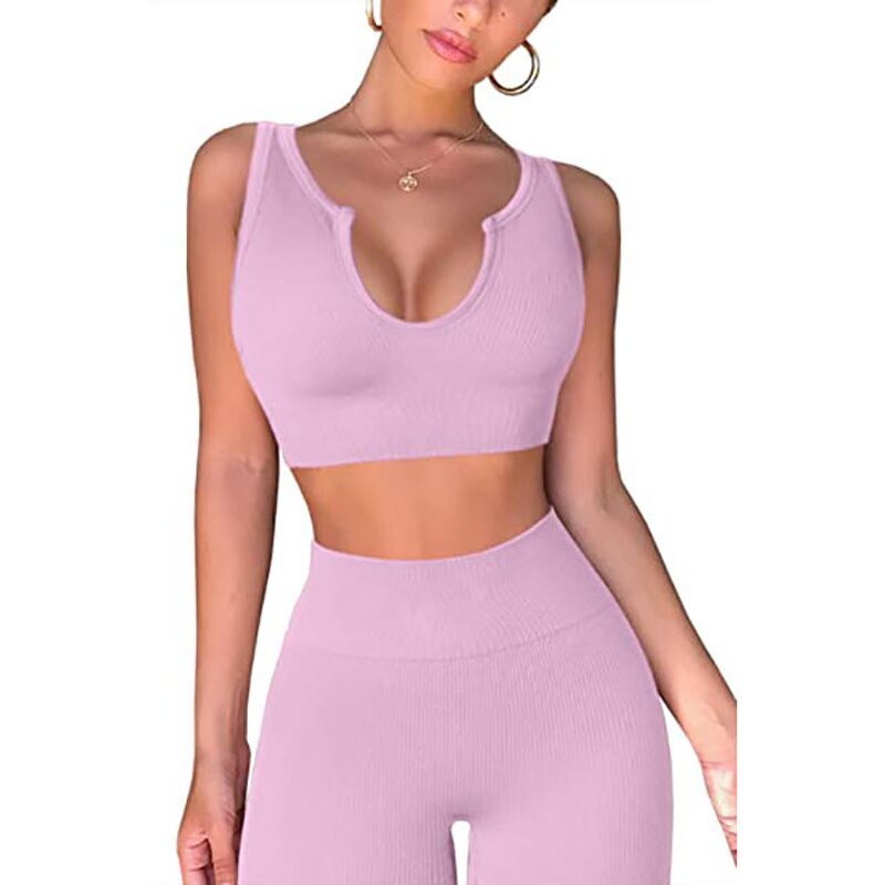 2 Piece Yoga Outfits - Manufacturer - High Waisted Leggings With Sports Bra Gym Clothes Sets