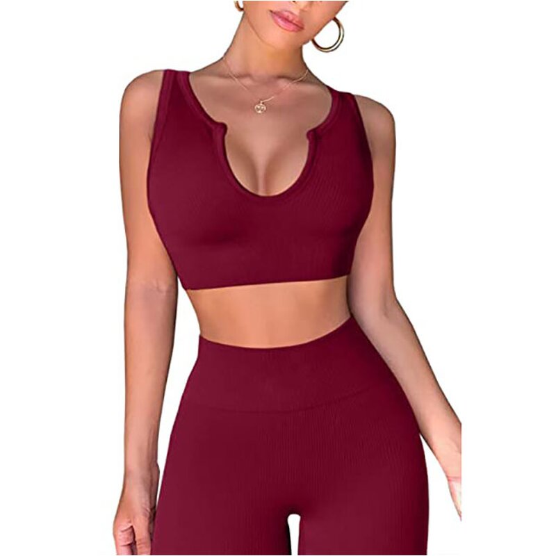 2 Piece Yoga Outfits - Manufacturer - High Waisted Leggings With Sports Bra Gym Clothes Sets