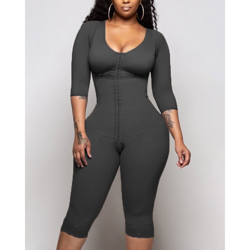 Long Sleeve Shapewear Bodysuit - Manufacturer - Hook and Eye Tummy Control Breast Support Shaper