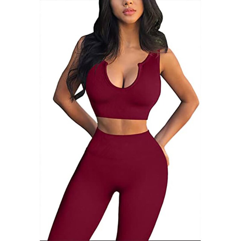 2 Piece Yoga Outfits - Manufacturer - High Waisted Leggings With Sports Bra Gym Clothes Sets