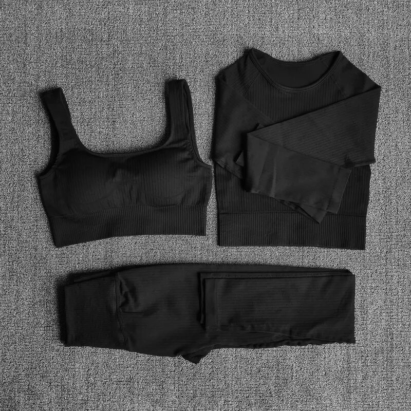 Seamless Yoga Set - Manufacturer - Long Sleeve Crop Top Bra Gym Legging Fitness Sportswear