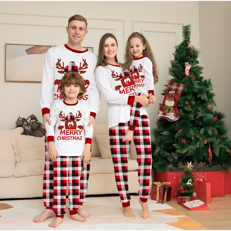 Christmas Parent-child Pajamas - Manufacturer - 2024 European American Plaid Deer Printed Home Set