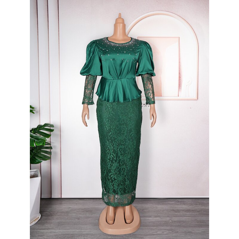 Ankara Evening Gown - Manufacturer - Dubai Luxury O-neck Long Sleeve Plus Size 2024 Outfits