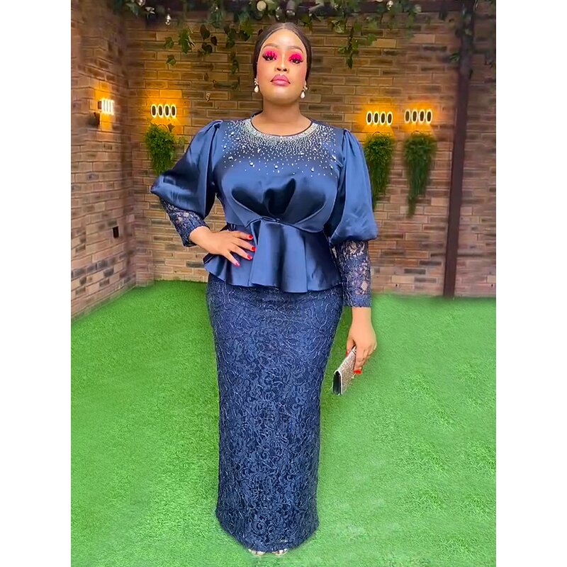 Ankara Evening Gown - Manufacturer - Dubai Luxury O-neck Long Sleeve Plus Size 2024 Outfits