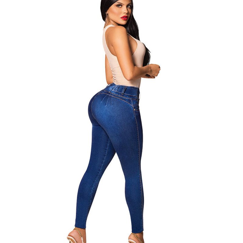 Colombian Stretch Fitness Jeans - Manufacturer - High Waist Skinny Butt Lifting Light Blue Denim
