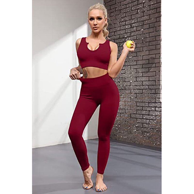 2 Piece Yoga Outfits - Manufacturer - High Waisted Leggings With Sports Bra Gym Clothes Sets