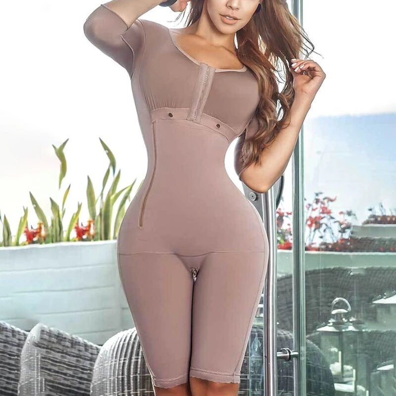 Full Body Long Bodysuit - Manufacturer - Logo Tummy Control Side Zipper Breast Support Fajas