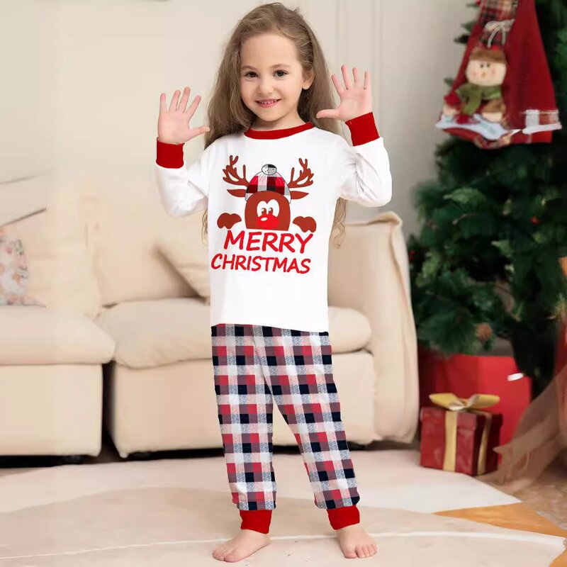 Christmas Parent-child Pajamas - Manufacturer - 2024 European American Plaid Deer Printed Home Set