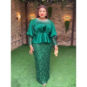 Ankara Evening Gown - Manufacturer - Dubai Luxury O-neck Long Sleeve Plus Size 2024 Outfits