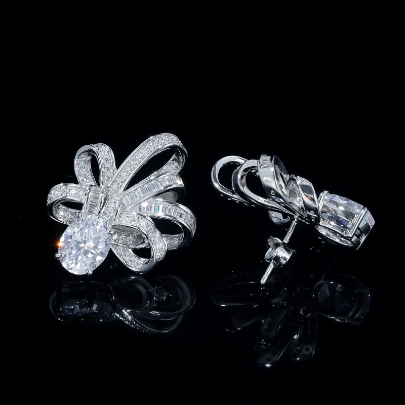 Lab Diamond Jewelry Set - Manufacturer - AKICE 1CT Emerald Cut 925 Silver Bowknot Pendant Earrings