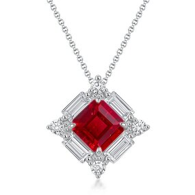 Hot Sale S925 Sterling Silver Geometric Pendant Necklace for Women Red Gem Inlaid Cultivated Stone Personalized Light Luxury