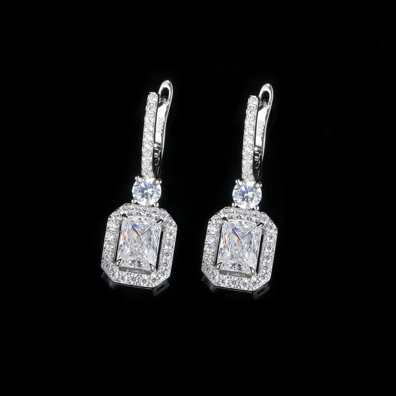 Lab Diamond Drop Earrings - Manufacturer - AKICE S925 2CT Radiant White Gold Hoop Style Dangle