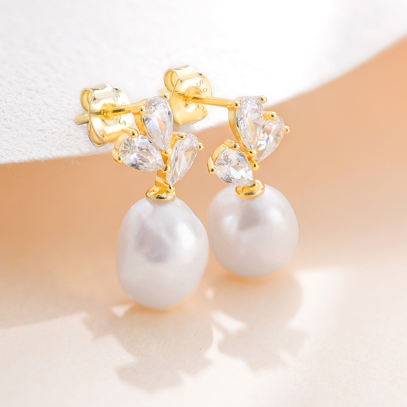 Pearl Drop Hoop Earrings - Manufacturer - Gold Plated Stainless Steel Bezel Setting Minimalist Design