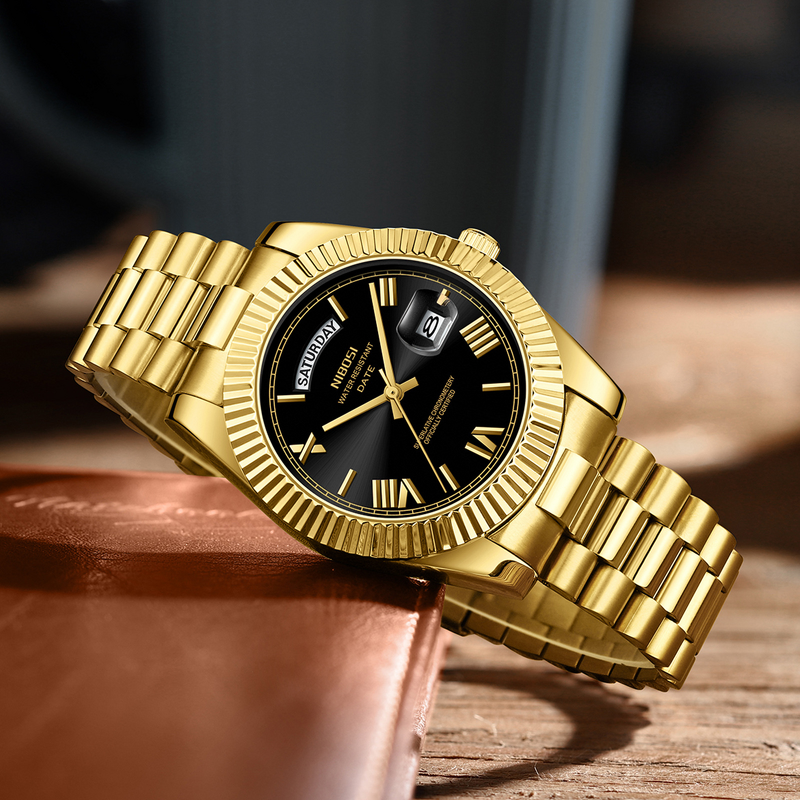 Limited Edition Gold Watch - Manufacturer - AKICE 42mm Quartz Chronograph Calendar Stainless Steel Band