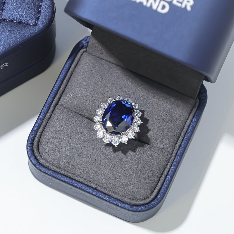 Blue Sapphire Jewelry Set - Manufacturer - 925 Silver 18K Gold Ring Stud Earrings Fine Gemstone Gift