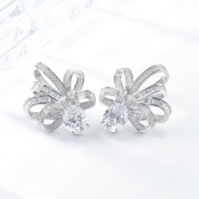 Lab Diamond Jewelry Set - Manufacturer - AKICE 1CT Emerald Cut 925 Silver Bowknot Pendant Earrings