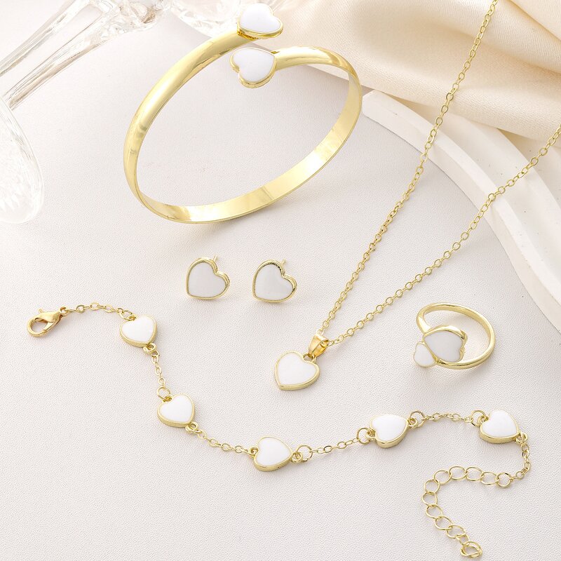 Double Heart Jewelry Set - Manufacturer - Gold Plated Alloy Earrings Necklace Bracelet Punk Wedding