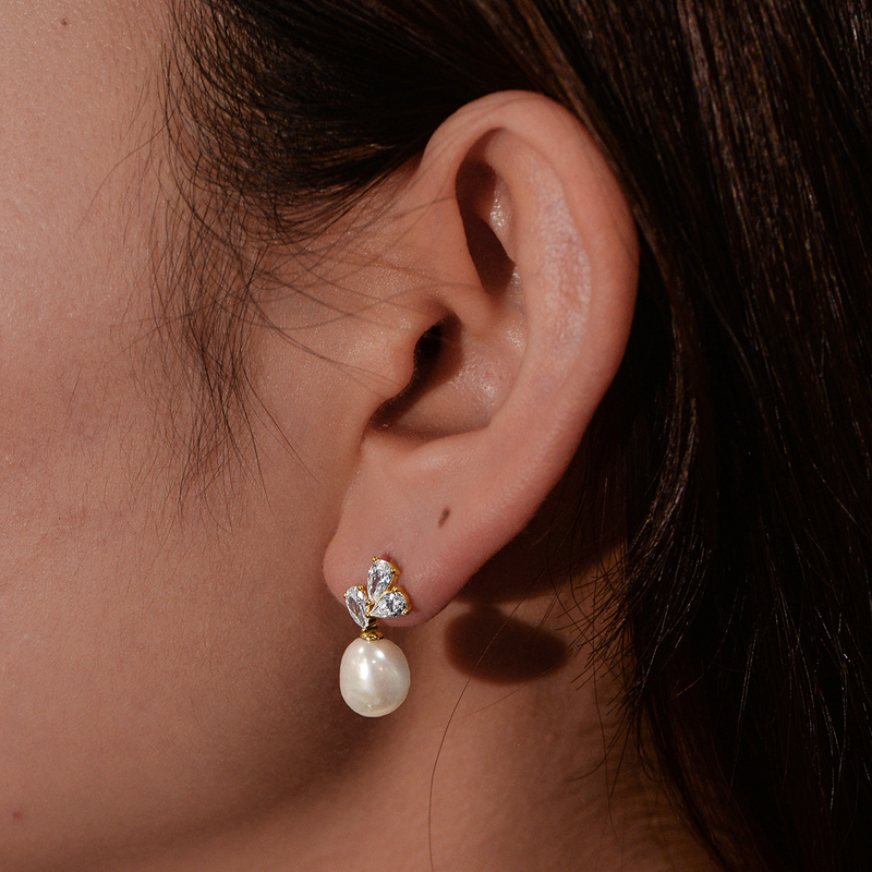 Pearl Drop Hoop Earrings - Manufacturer - Gold Plated Stainless Steel Bezel Setting Minimalist Design