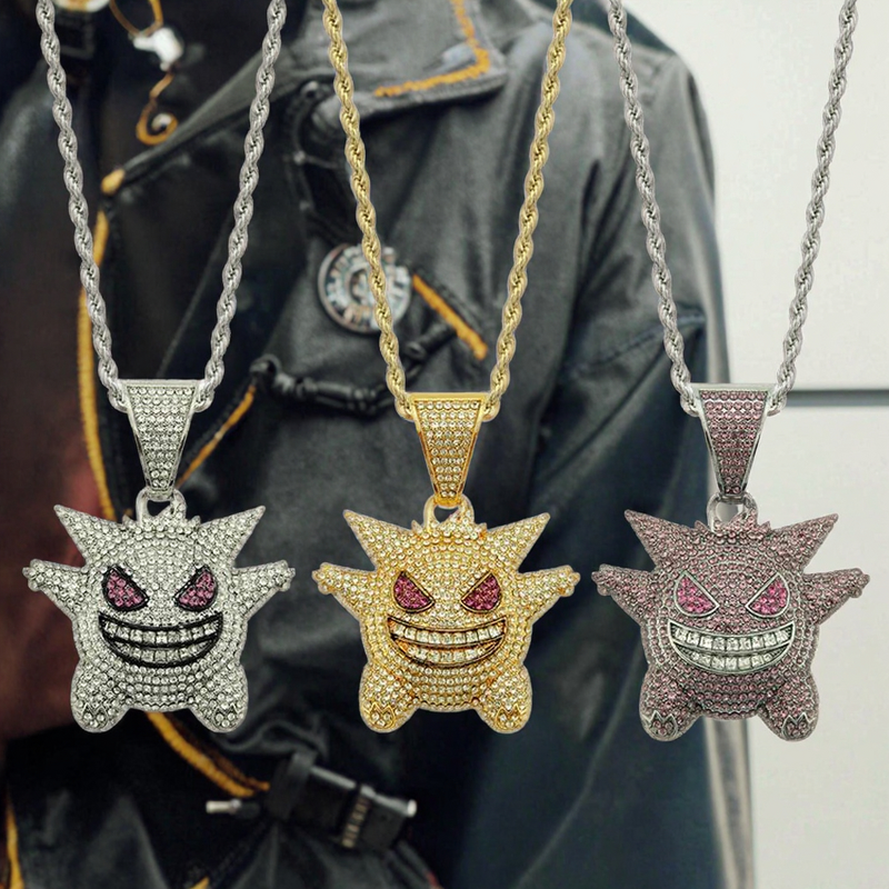 Gengar Pendant Necklace - Manufacturer - Men's Hip Hop Brass Cuban Chain Alloy Zircon Elf Monster