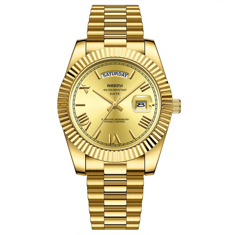 Limited Edition Gold Watch - Manufacturer - AKICE 42mm Quartz Chronograph Calendar Stainless Steel Band