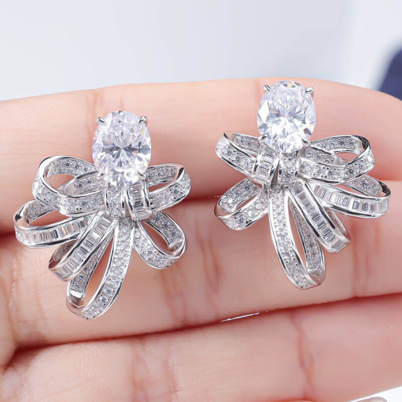 Lab Diamond Jewelry Set - Manufacturer - AKICE 1CT Emerald Cut 925 Silver Bowknot Pendant Earrings