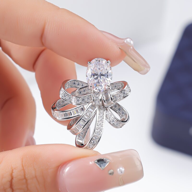 Lab Diamond Jewelry Set - Manufacturer - AKICE 1CT Emerald Cut 925 Silver Bowknot Pendant Earrings