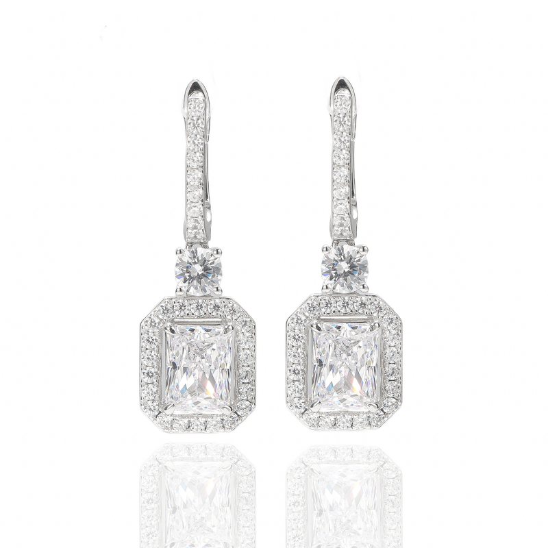 Lab Diamond Drop Earrings - Manufacturer - AKICE S925 2CT Radiant White Gold Hoop Style Dangle