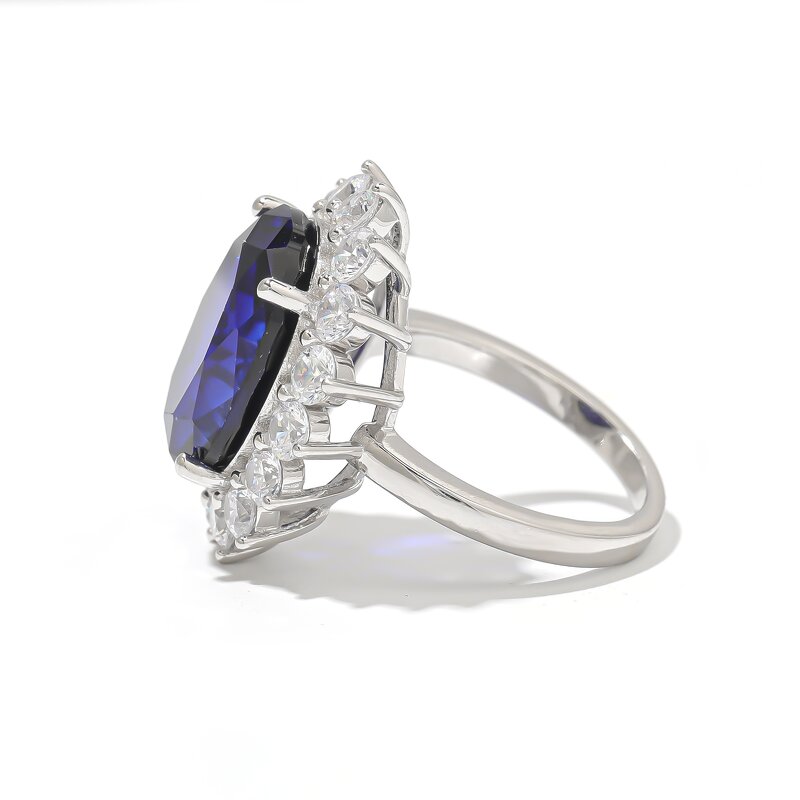 Blue Sapphire Jewelry Set - Manufacturer - 925 Silver 18K Gold Ring Stud Earrings Fine Gemstone Gift