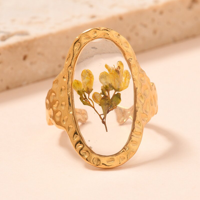 18K Gold Steel Ring - Manufacturer - Elegant Women's Wholesale Anniversary Ins Flower Butterfly Shell