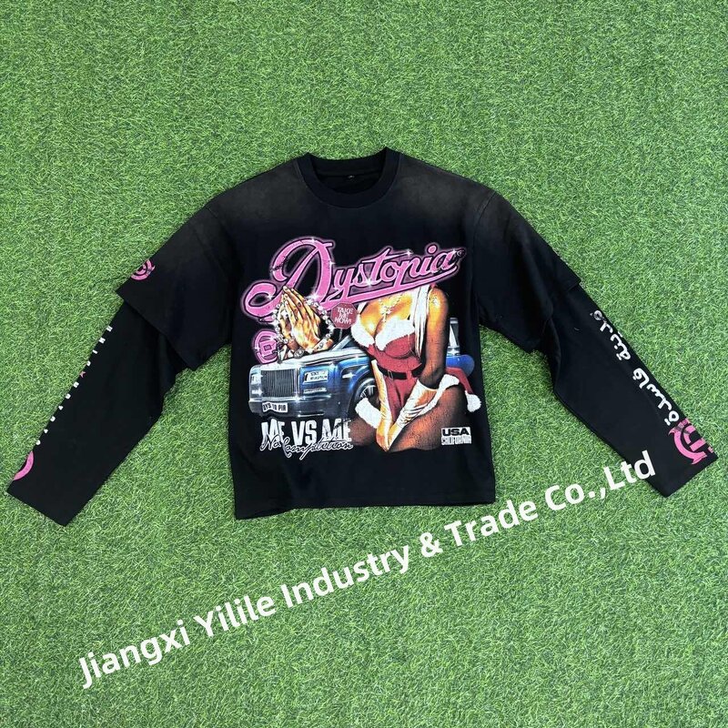 Men's Long Sleeve T Shirts - Manufacturer - TS3347 100% Cotton Raglan Double Layered DTG Print