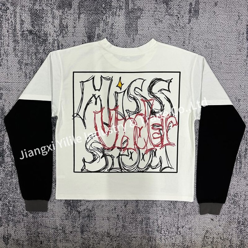 Men's Long Sleeve T Shirt - Manufacturer - TS2261 Waffle Hip Hop Double Layer Oversized DTG Print