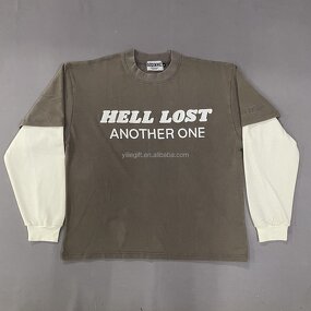 Men's Long Sleeve T-Shirt - Manufacturer - TS008 Waffle Knit Acid Washed Double Layer Letter Custom