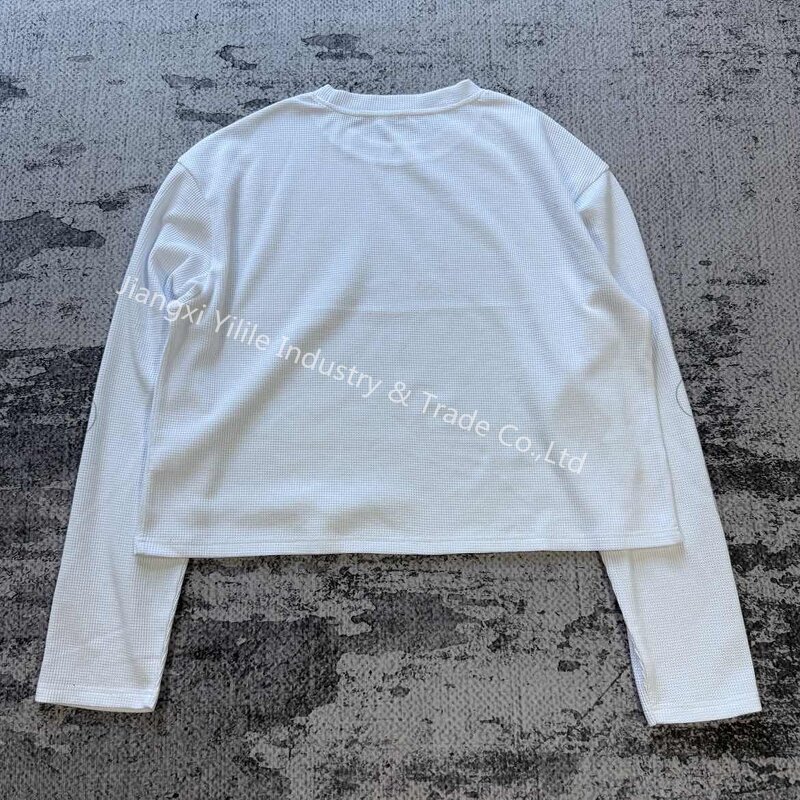 Men's Long Sleeve T-Shirt - Manufacturer - TS3741 Waffle Knit Vintage White Digital Print Oversized