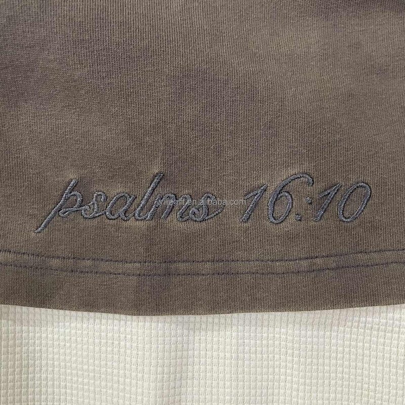 Men's Long Sleeve T-Shirt - Manufacturer - TS008 Waffle Knit Acid Washed Double Layer Letter Custom