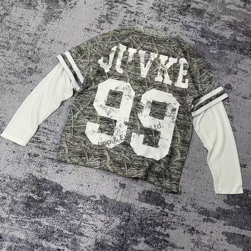 Men's Long Sleeve Tshirt - Manufacturer - TS2696 Waffle Hip Hop Double Layer Oversized Graphic Print