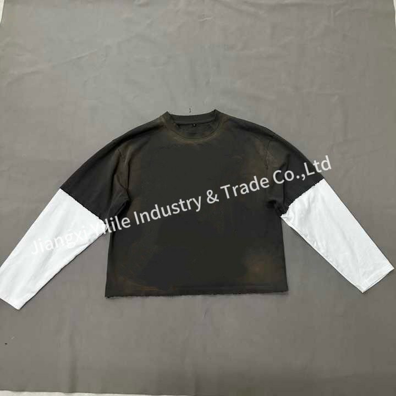 Men's Long Sleeve T-Shirt - Manufacturer - TS1891 100% Cotton Stone Acid Wash DTG Print Layered