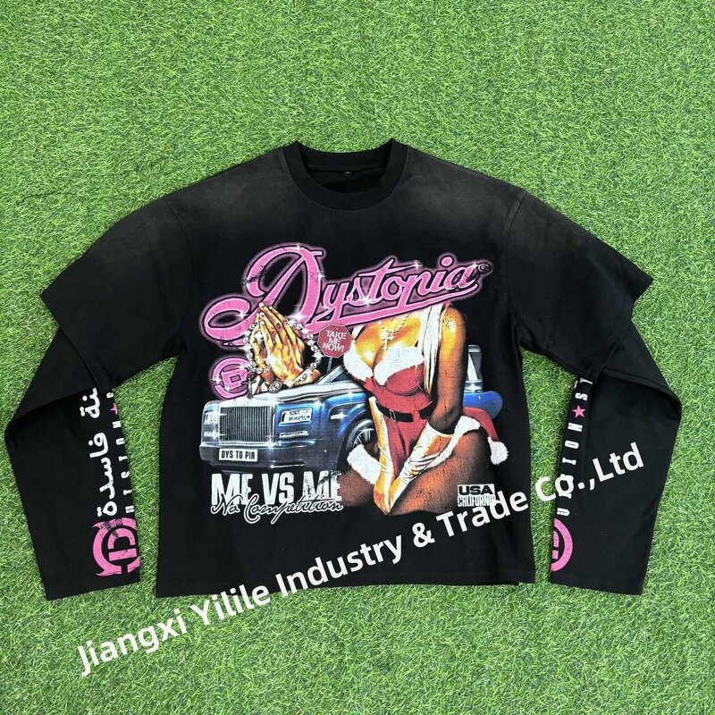 Men's Long Sleeve T Shirts - Manufacturer - TS3347 100% Cotton Raglan Double Layered DTG Print