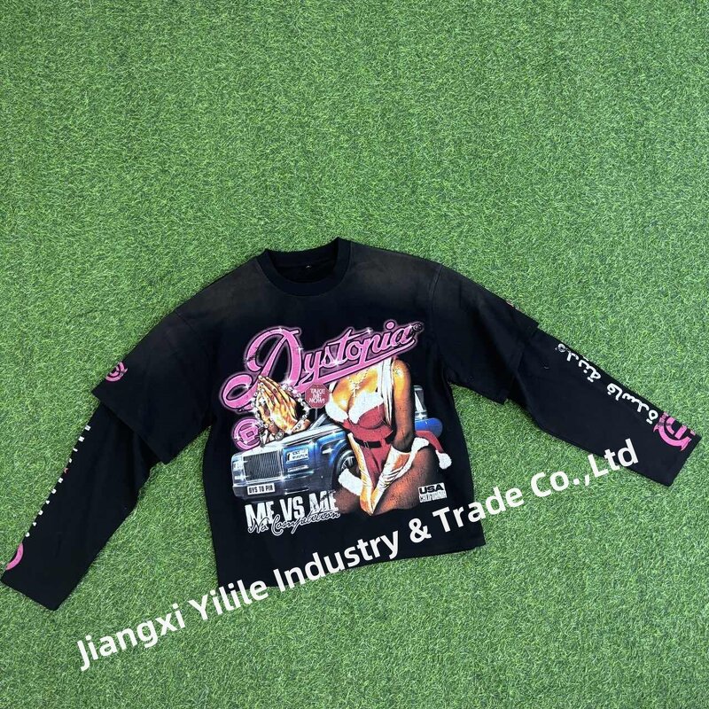 Men's Long Sleeve T Shirts - Manufacturer - TS3347 100% Cotton Raglan Double Layered DTG Print