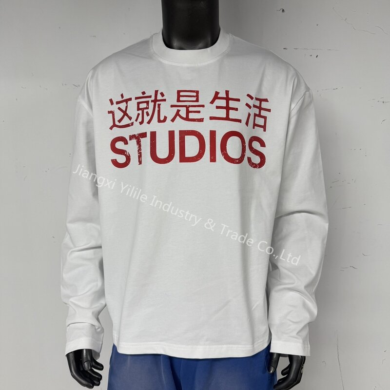 Men's Long Sleeve Shirt - Manufacturer - TS3759 Pure Cotton Waffle Knit Screen Print Streetwear