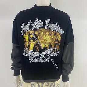 Unisex t Shirt - Manufacturer - TS2965 Double Layer Patchwork Acid Wash Cotton Oversized Print