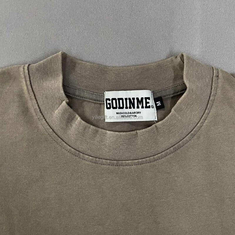 Men's Long Sleeve T-Shirt - Manufacturer - TS008 Waffle Knit Acid Washed Double Layer Letter Custom