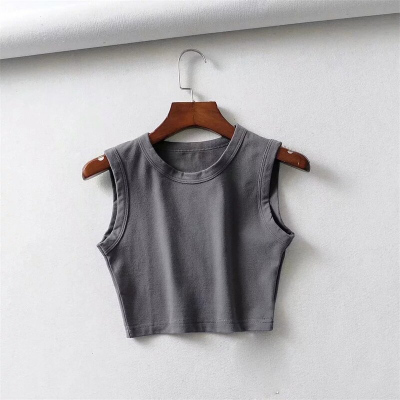 Women's Crop Tops - Manufacturer - TK523 Screen Print Lace Trim Sleeveless Round Neck Racerback