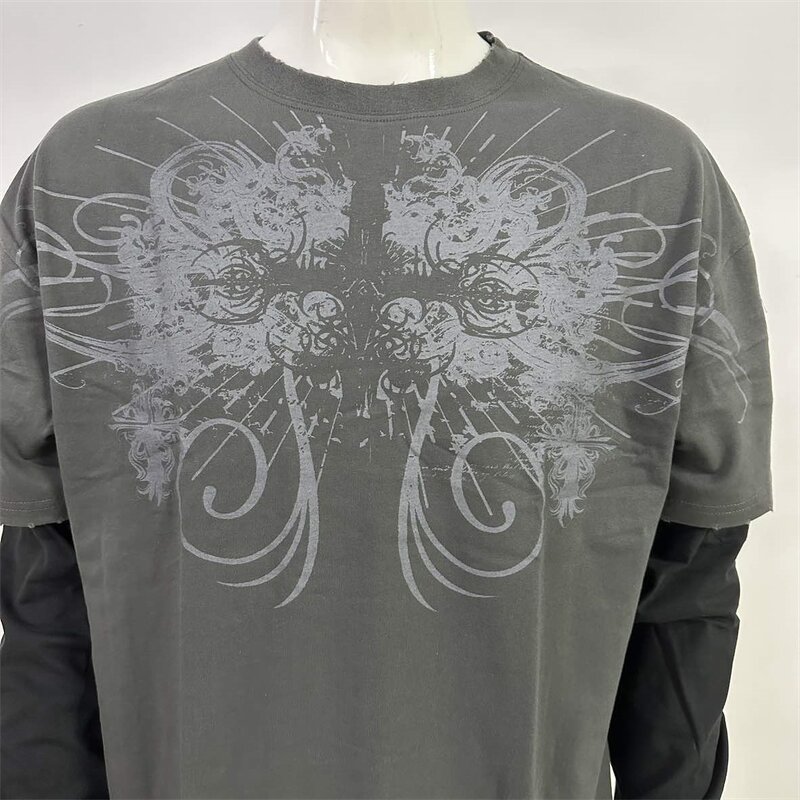 Unisex Long Sleeve Tee - Manufacturer - TS1879 2 in 1 Double Layer Cotton DTG Print Oversized