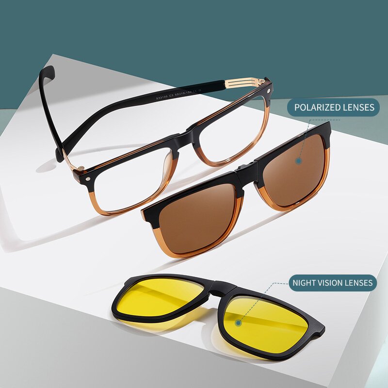 Glasses Manufacturer - 2025 New 5 in 1 Magnet Eyeglasses Frames Interchange Lenses Magnetic Polarized Clip on