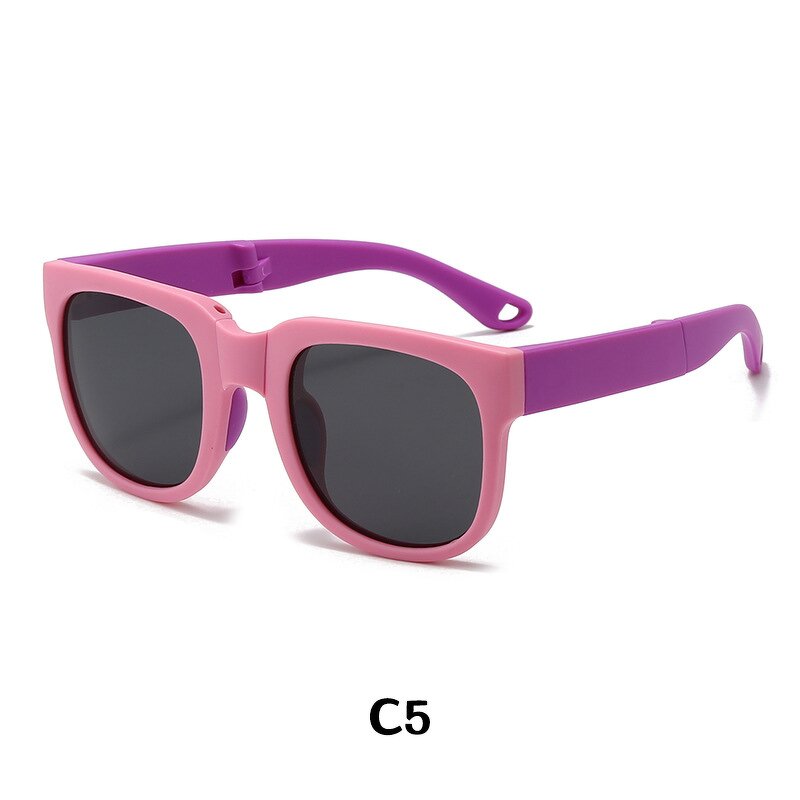 Kids Sunglasses Manufacturer - Foldable Portable Polarized Square with Custom Logo TPEE Frame