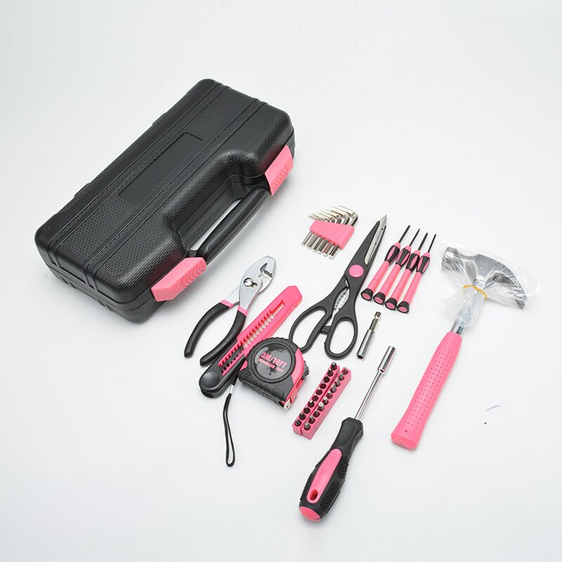 Tool Set Manufacturer - Pink 39-Piece Plastic Toolbox Storage Case General Household Hand Tool Kit